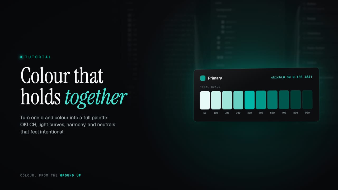 Colour from the ground up: a single brand colour resolving into a full tonal scale, shown in OKLCH