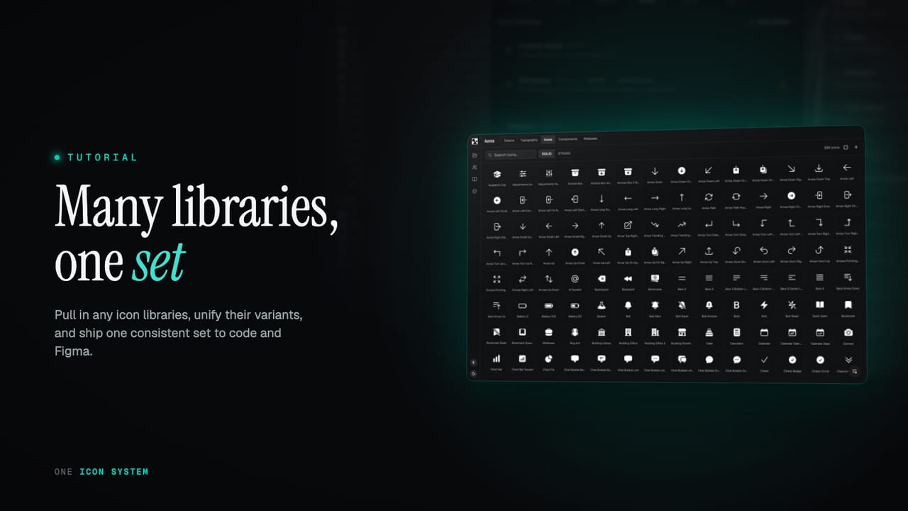 An icon library in Zaklad: a full grid of icons with a single variant toggle across them